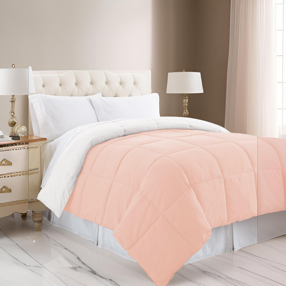 Genoa Twin Size Box Quilted Reversible Comforter By Casagear Home White and Pink BM202040