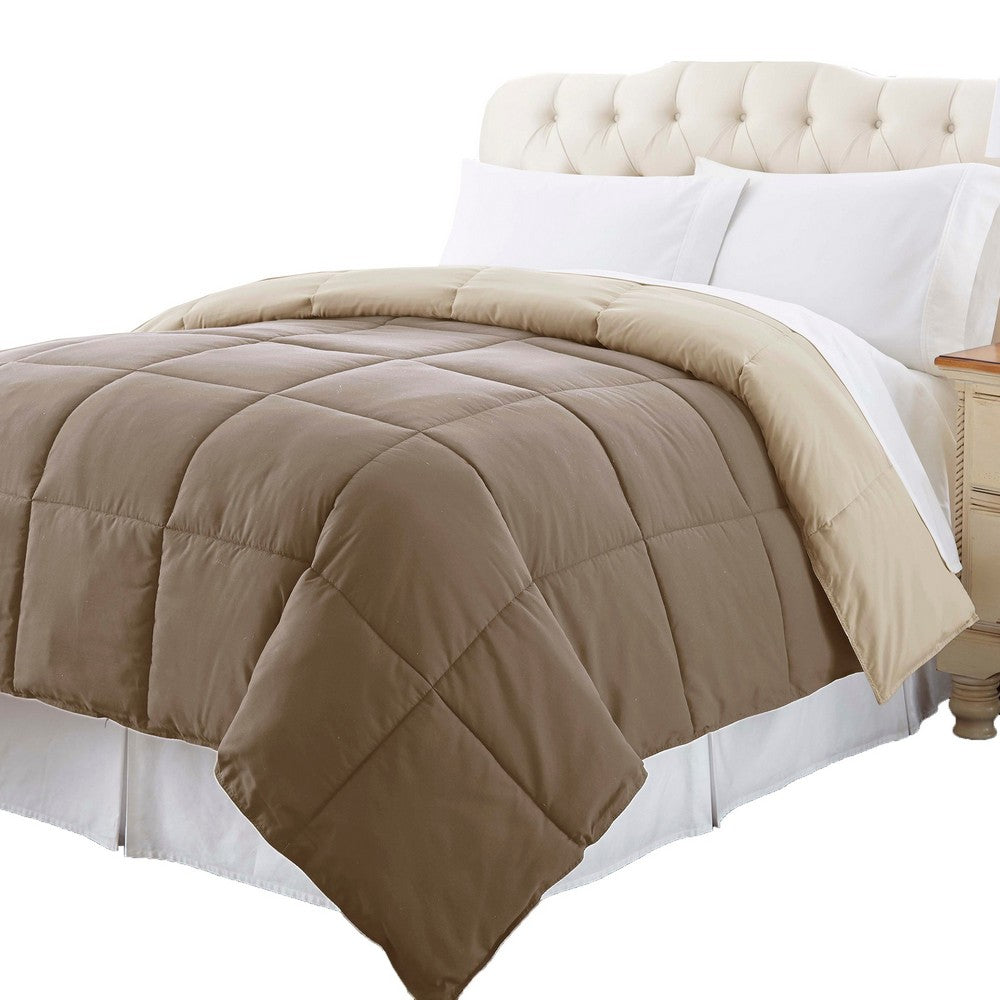 Genoa Twin Size Box Quilted Reversible Comforter By Casagear Home Brown and Gold BM202042