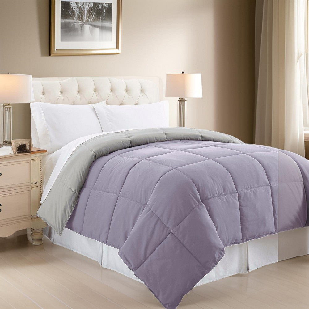 Genoa Twin Size Box Quilted Reversible Comforter By Casagear Home, Purple and Gray