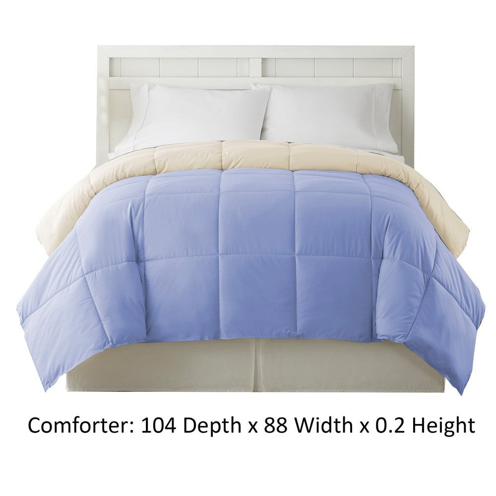 Genoa King Size Box Quilted Reversible Comforter By Casagear Home Blue and Cream BM202053