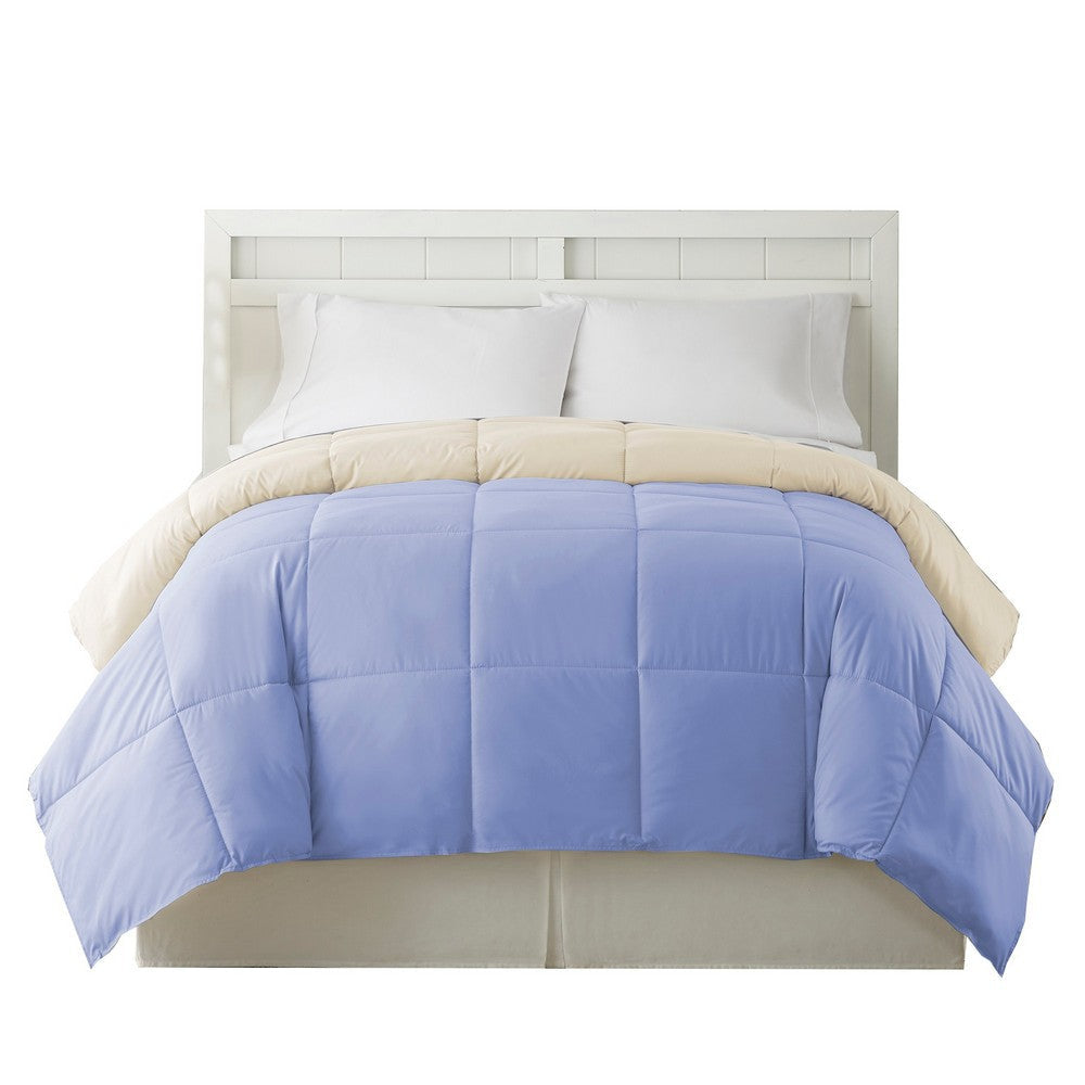 Genoa King Size Box Quilted Reversible Comforter By Casagear Home Blue and Cream BM202053