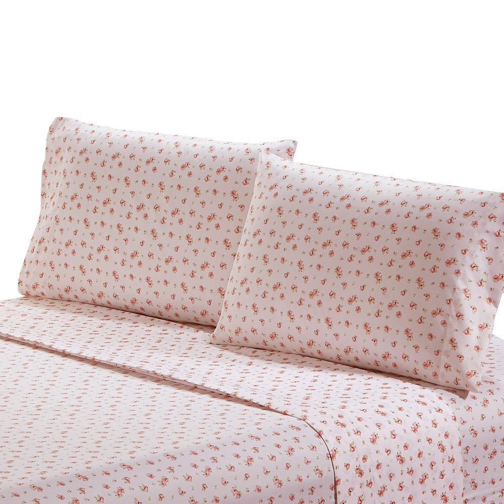 Melun 3 Piece Twin Size Sheet Set with Rose sketch By Casagear Home Pink BM202079