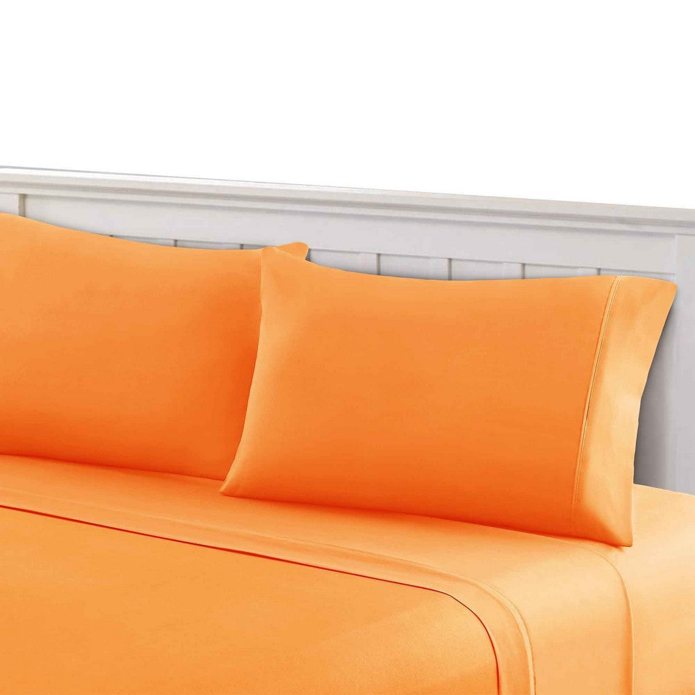 Bezons 3 Piece Twin Size Plain Sheet Set By Casagear Home, Orange