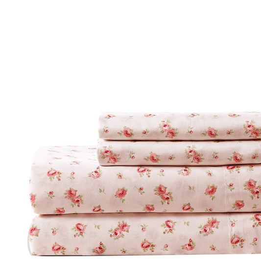 Melun 4 Piece Queen Size Rose Pattern Sheet Set By Casagear Home, Pink