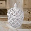 Decorative Ceramic Lidded Jar with Cut Out Texture Large White - BM202237 By Casagear Home BM202237