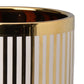 Ceramic Cylindrical Planter with Strips Pattern White and Gold - BM202243 By Casagear Home BM202243