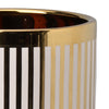 Ceramic Cylindrical Planter with Strips Pattern White and Gold - BM202243 By Casagear Home BM202243