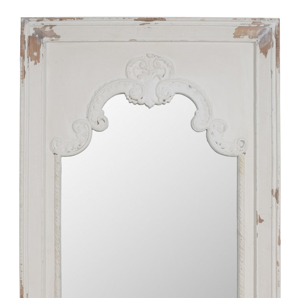 Wooden Rectangle Wall Mirror with Chipped Edges and Hook White - BM202270 By Casagear Home BM202270