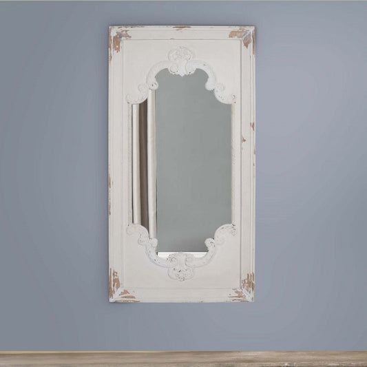 Wooden Rectangle Wall Mirror with Chipped Edges and Hook, White - BM202270 By Casagear Home