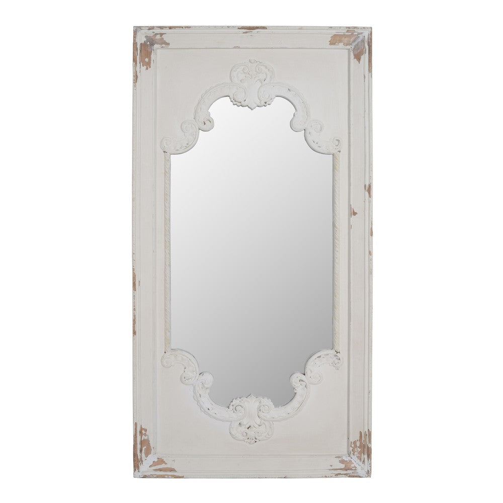 Wooden Rectangle Wall Mirror with Chipped Edges and Hook White - BM202270 By Casagear Home BM202270