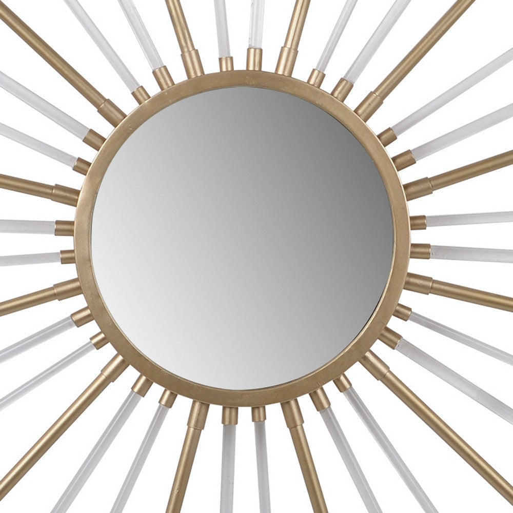 Iron Mirror with Sparkled Sunburst Design Large White and Gold - BM202286 By Casagear Home BM202286