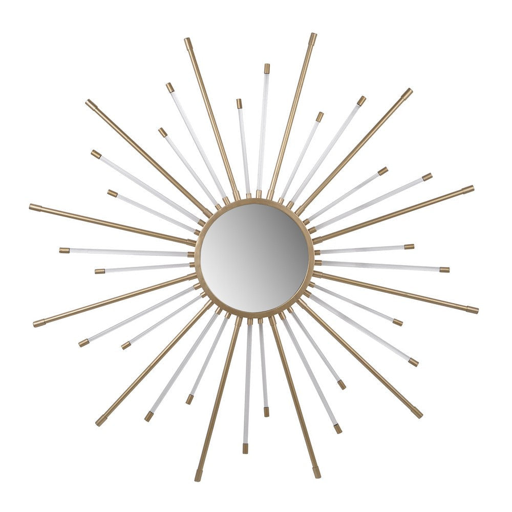 Iron Mirror with Sparkled Sunburst Design Large White and Gold - BM202286 By Casagear Home BM202286