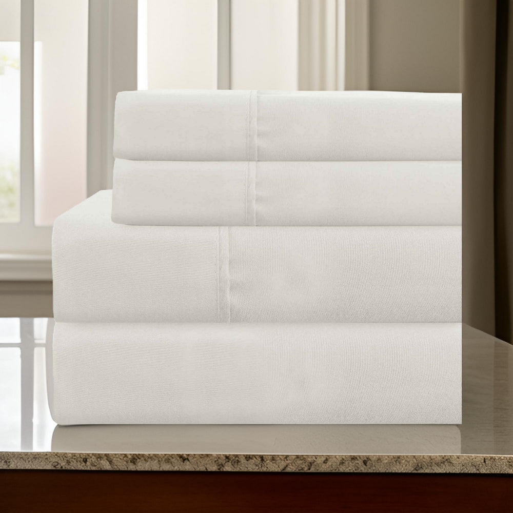 Lanester 4 Piece Deep Pocket Microfiber King Size Sheet Set By Casagear Home, White