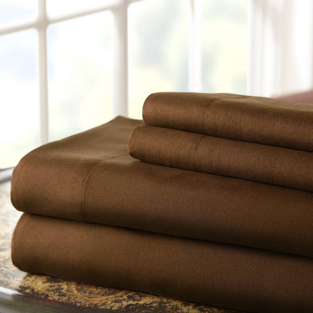 Lanester 4 Piece Deep Pocket California King Size Sheet Set By Casagear Home Brown BM202423