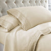 Udine 4 Piece California King Size Sheet Set with Crochet Lace By Casagear Home Cream BM202456