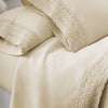 Udine 4 Piece California King Size Sheet Set with Crochet Lace By Casagear Home Cream BM202456