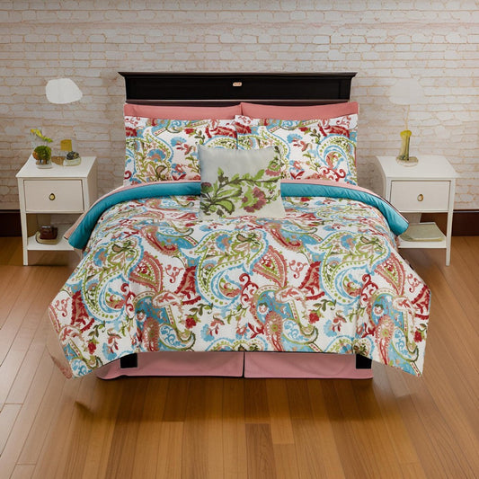 Caen 8 Piece Printed Reversible Full Size Comforter Set The Urban Port, Multicolor By Casagear Home