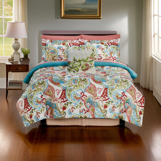 Caen 8 Piece Printed Reversible Queen Size Comforter Set The Urban Port, Multicolor By Casagear Home