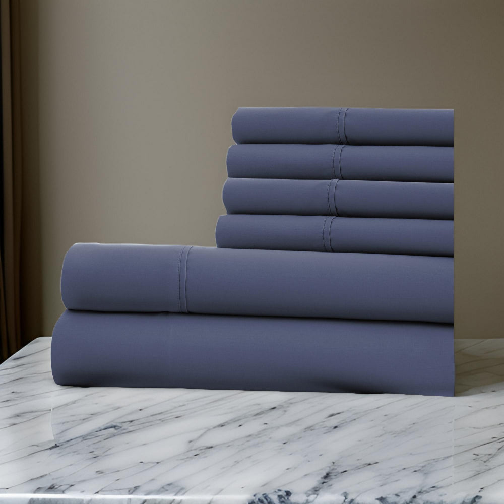 Forli 6 Piece Microfiber King Sheet Set with Nano Technology The Urban Port, Blue By Casagear Home