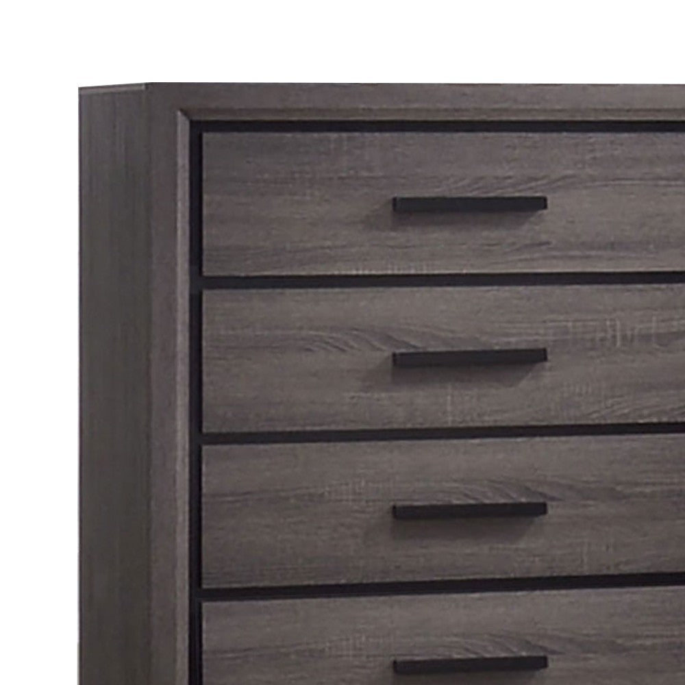 Wooden Chest with 5 Drawers and Finger Pull Handle Gray and Black By Casagear Home BM203135