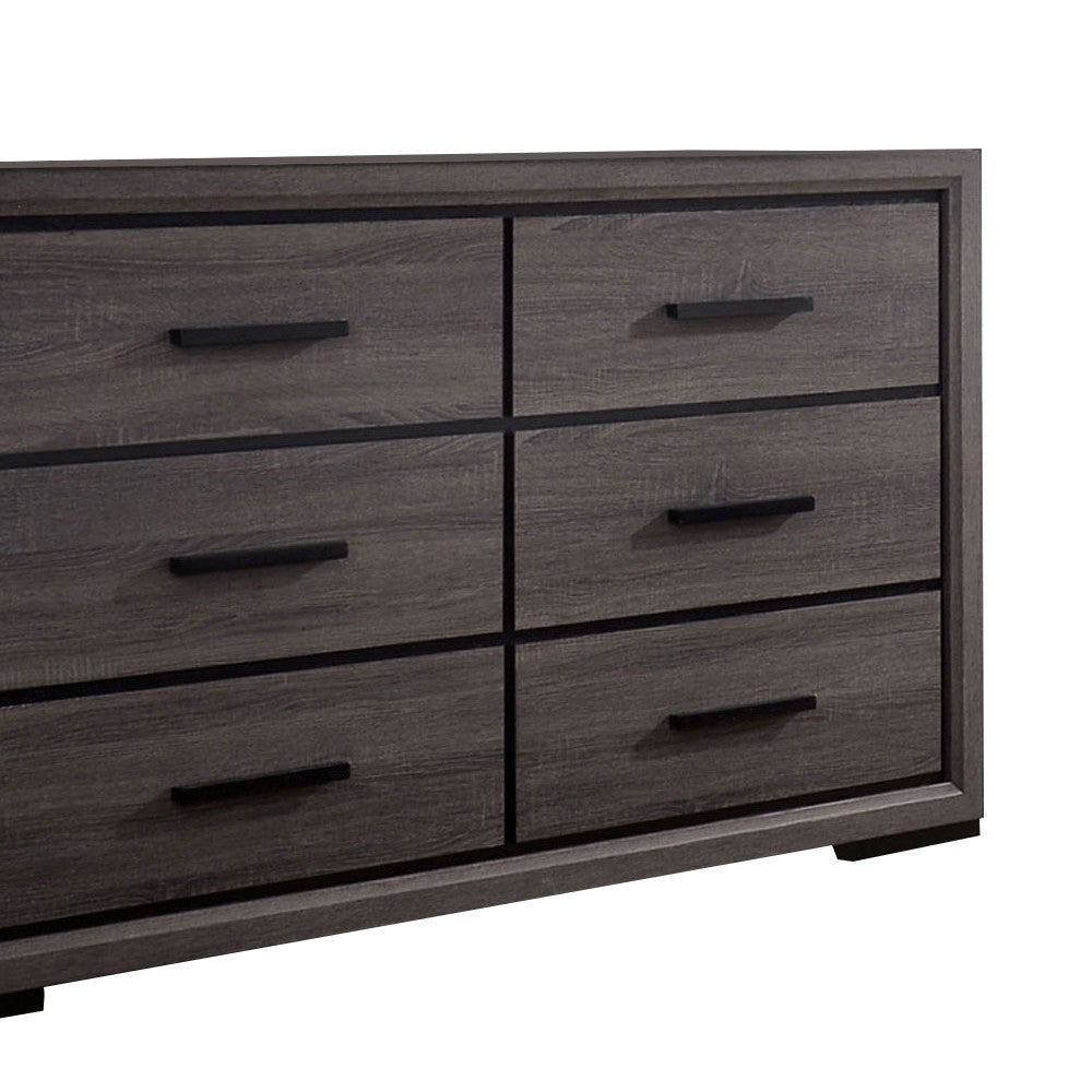 Wooden Dresser with 6 Drawers and Finger Pull Handle Gray and Black By Casagear Home BM203136