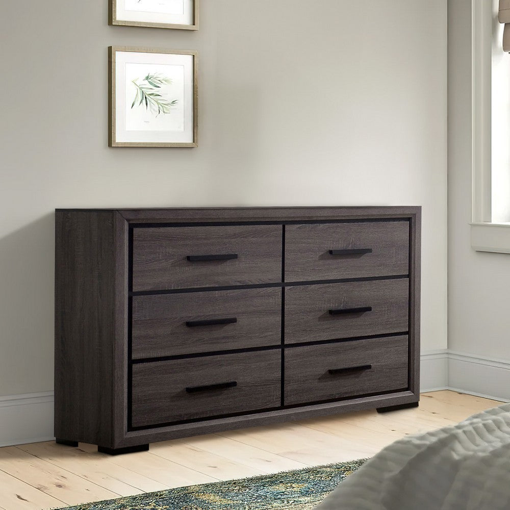 Wooden Dresser with 6 Drawers and Finger Pull Handle Gray and Black By Casagear Home BM203136