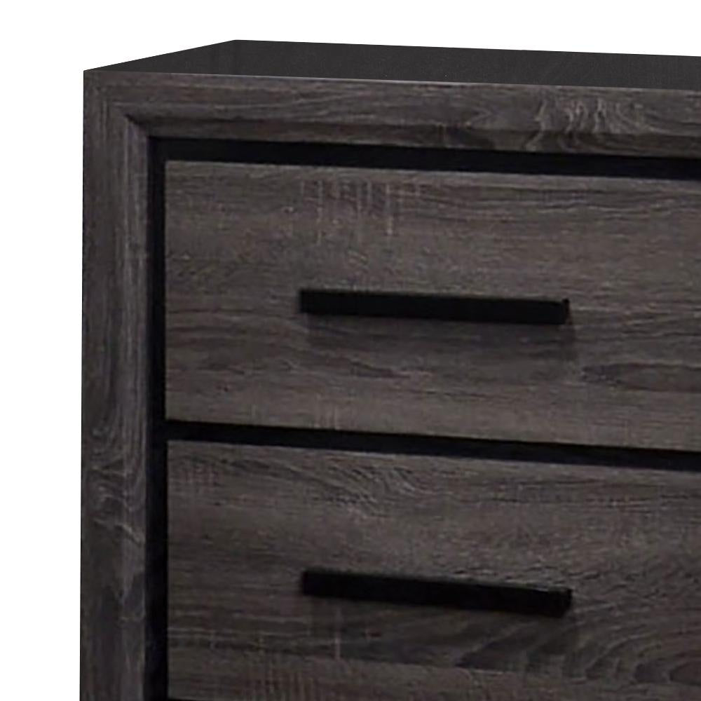 Wooden Nightstand with 2 Drawers and Finger Pull Handle,Gray and Black - BM203137 By Casagear Home BM203137