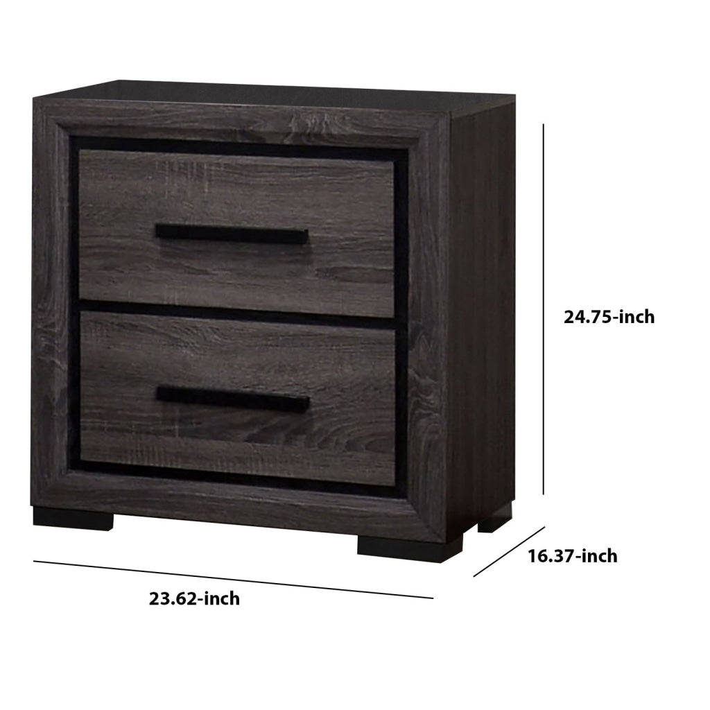 Wooden Nightstand with 2 Drawers and Finger Pull Handle,Gray and Black - BM203137 By Casagear Home BM203137