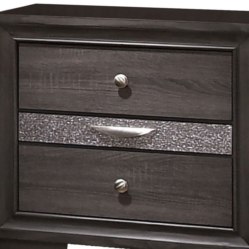 Wooden Nightstand with 2 Drawers and 1 Jewelry Drawer Gray and Silver - BM203164 By Casagear Home BM203164