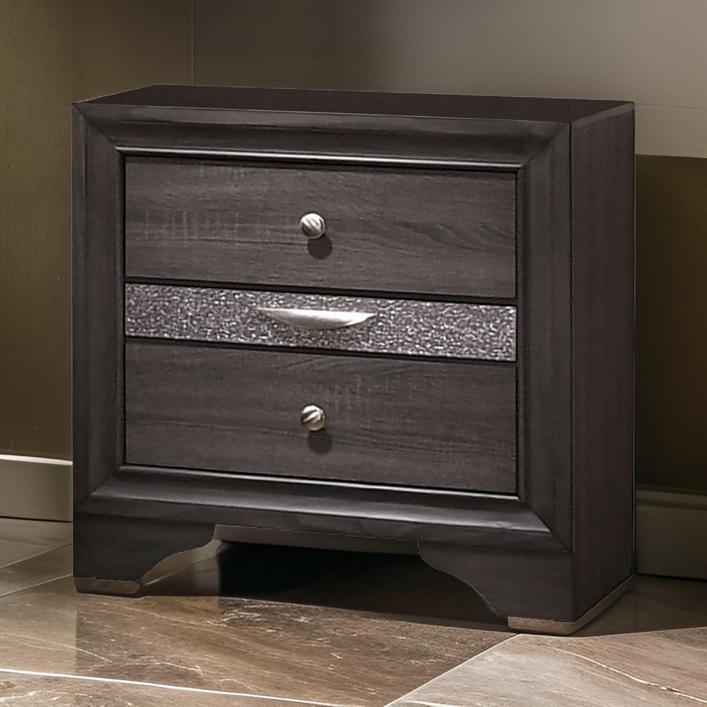 Wooden Nightstand with 2 Drawers and 1 Jewelry Drawer, Gray and Silver - BM203164 By Casagear Home