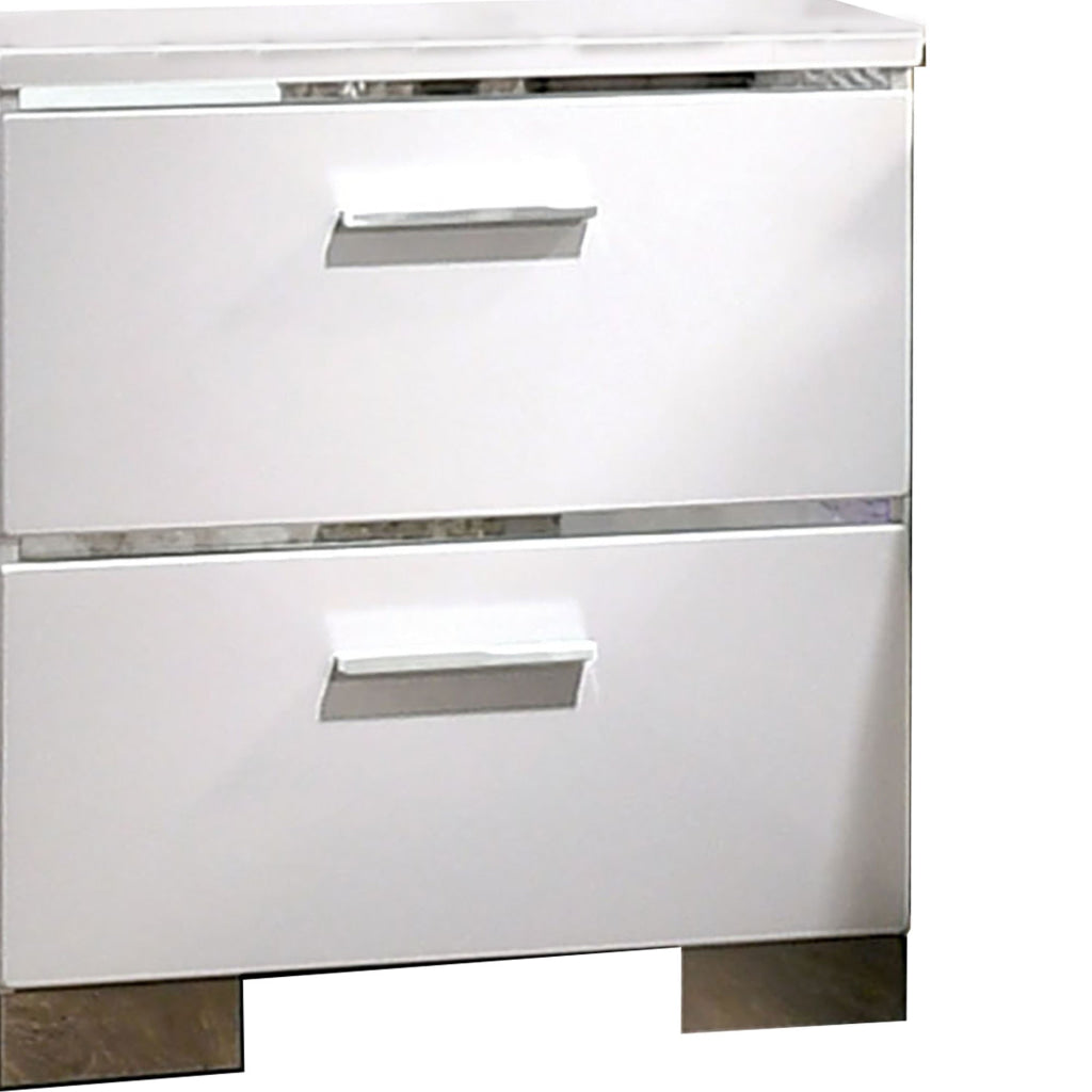 Wood and Metal Nightstand with 2 Drawers White and Silver - BM203172 By Casagear Home BM203172