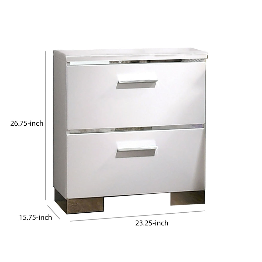 Wood and Metal Nightstand with 2 Drawers White and Silver - BM203172 By Casagear Home BM203172