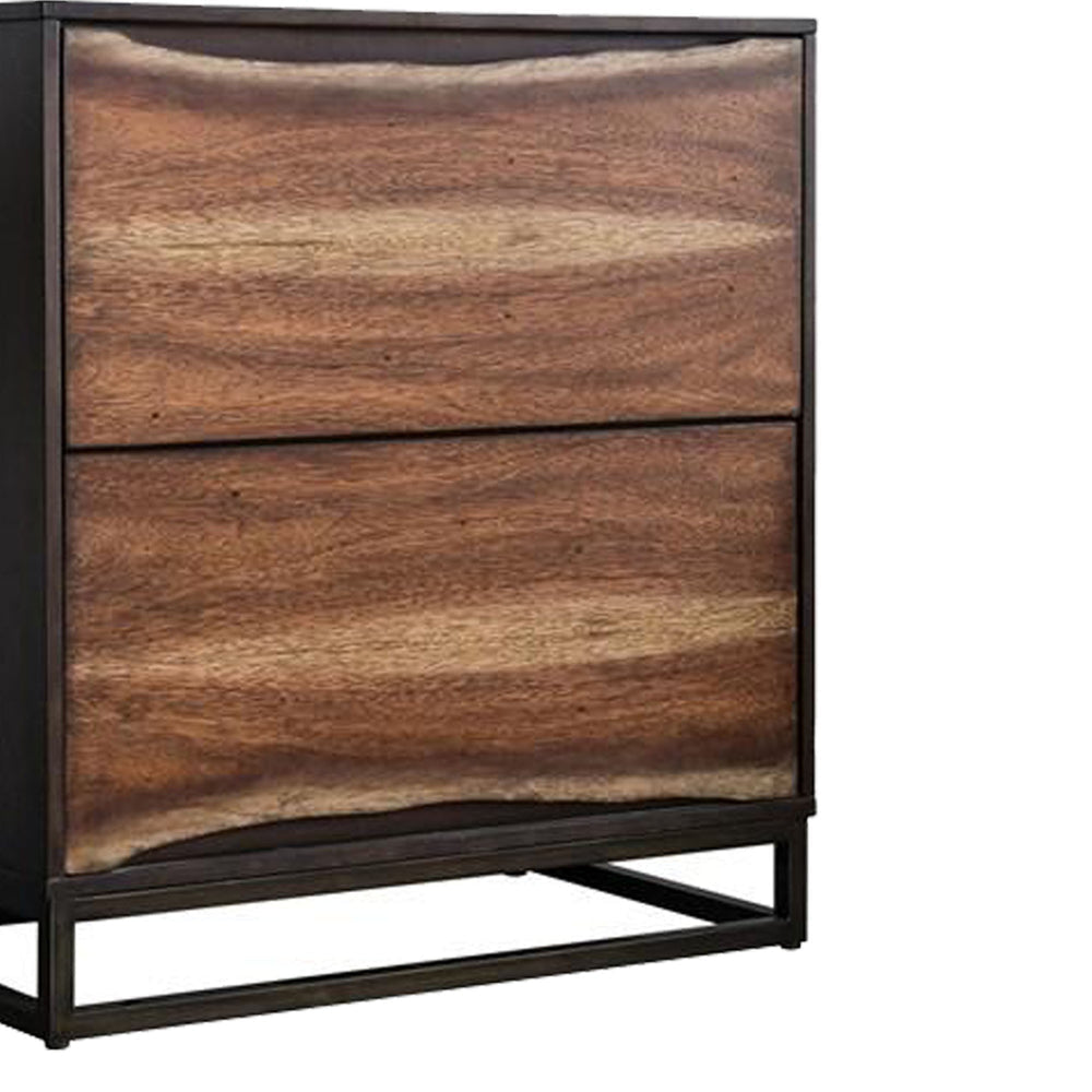 2 Drawer Split Wood Paneling Nightstand with 2 Tone Design Brown By Casagear Home BM203199