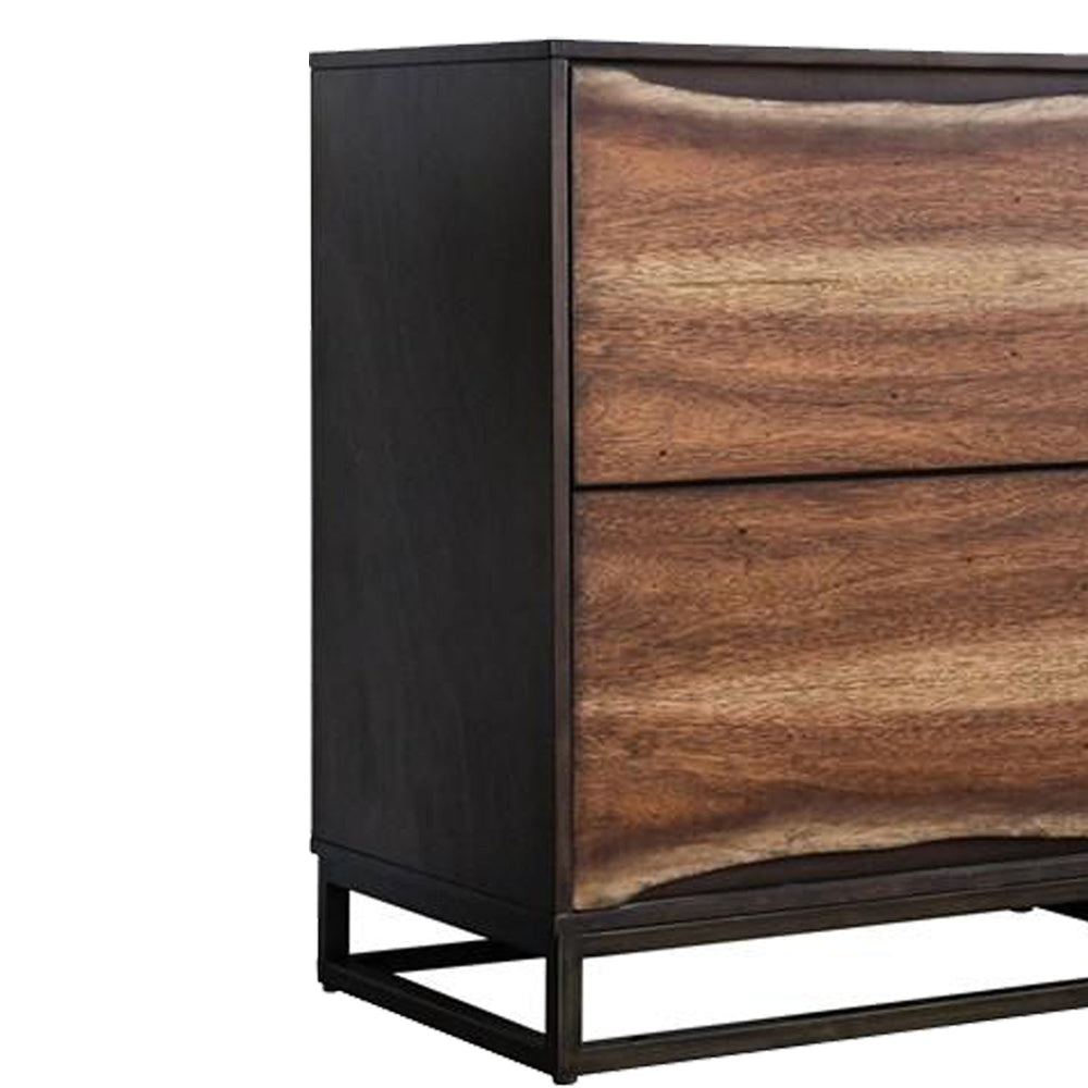 2 Drawer Split Wood Paneling Nightstand with 2 Tone Design Brown By Casagear Home BM203199