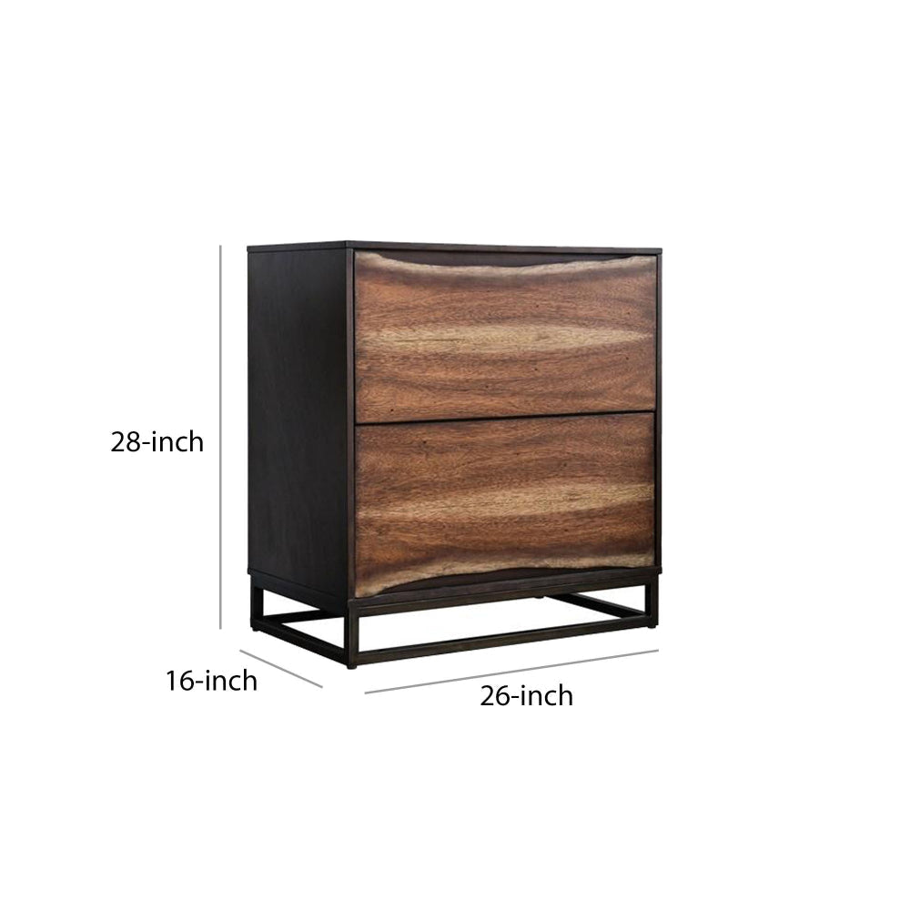 2 Drawer Split Wood Paneling Nightstand with 2 Tone Design Brown By Casagear Home BM203199