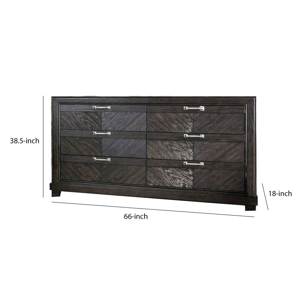 6 Drawer Transitional Style Wooden Dresser with Block Legs Brown By Casagear Home BM203211