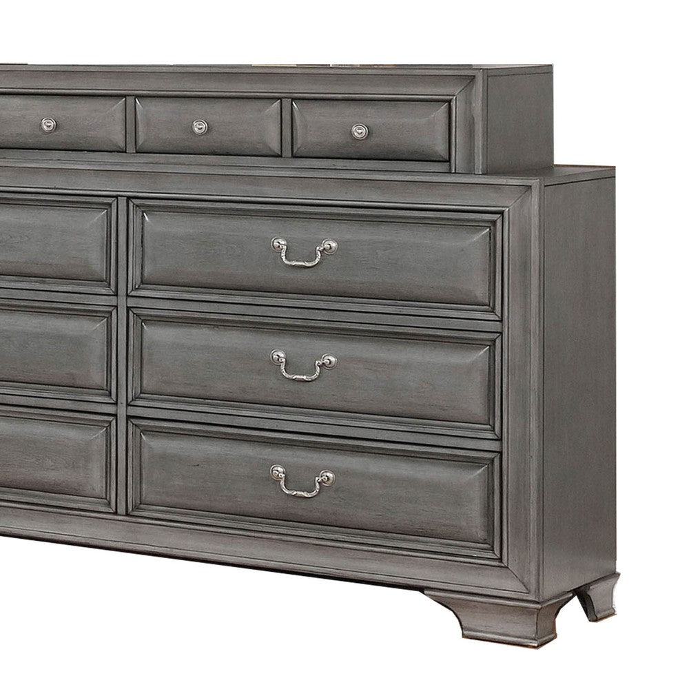 Transitional Wooden Dresser with 10 Drawers and bracket Legs Gray By Casagear Home BM203234