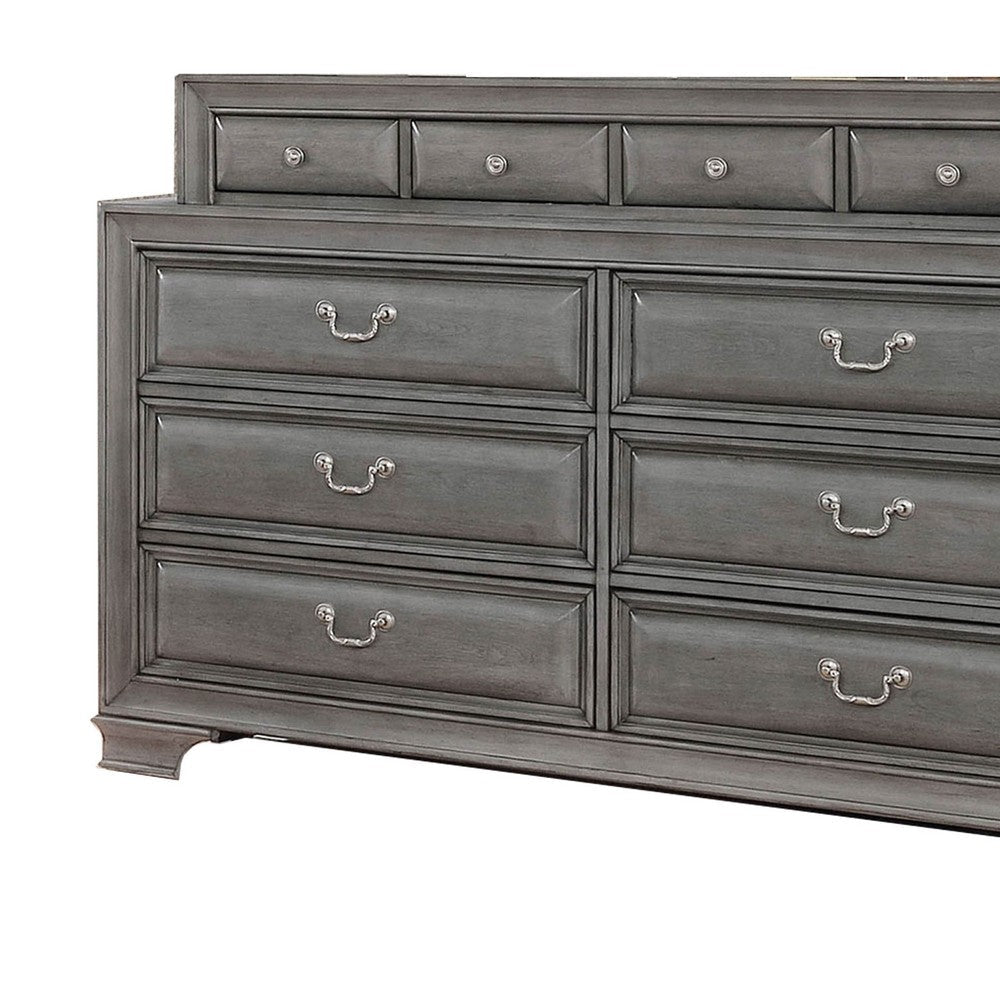 Transitional Wooden Dresser with 10 Drawers and bracket Legs Gray By Casagear Home BM203234