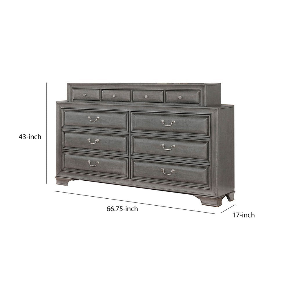 Transitional Wooden Dresser with 10 Drawers and bracket Legs Gray By Casagear Home BM203234