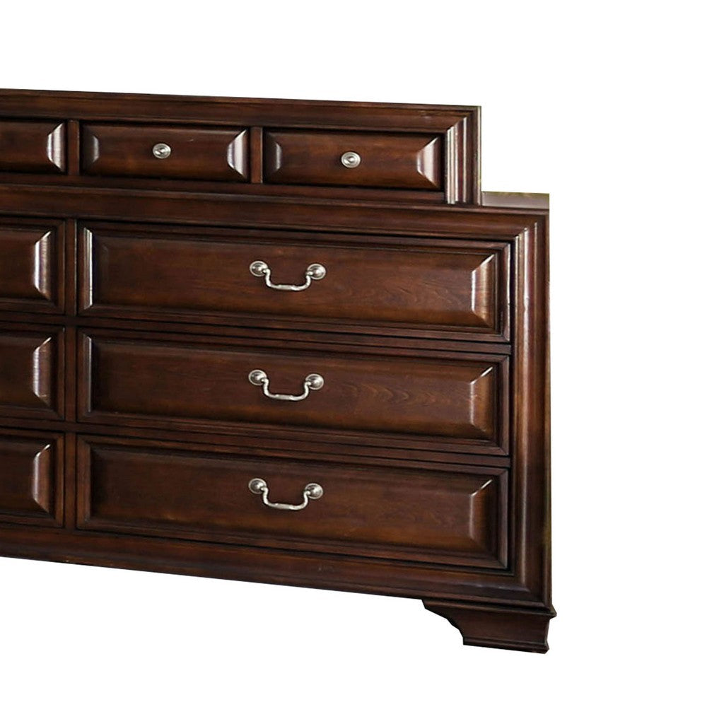 Transitional Wooden Dresser with 10 Drawers and bracket Legs Brown By Casagear Home BM203236