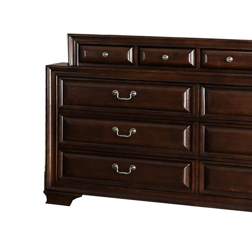 Transitional Wooden Dresser with 10 Drawers and bracket Legs Brown By Casagear Home BM203236