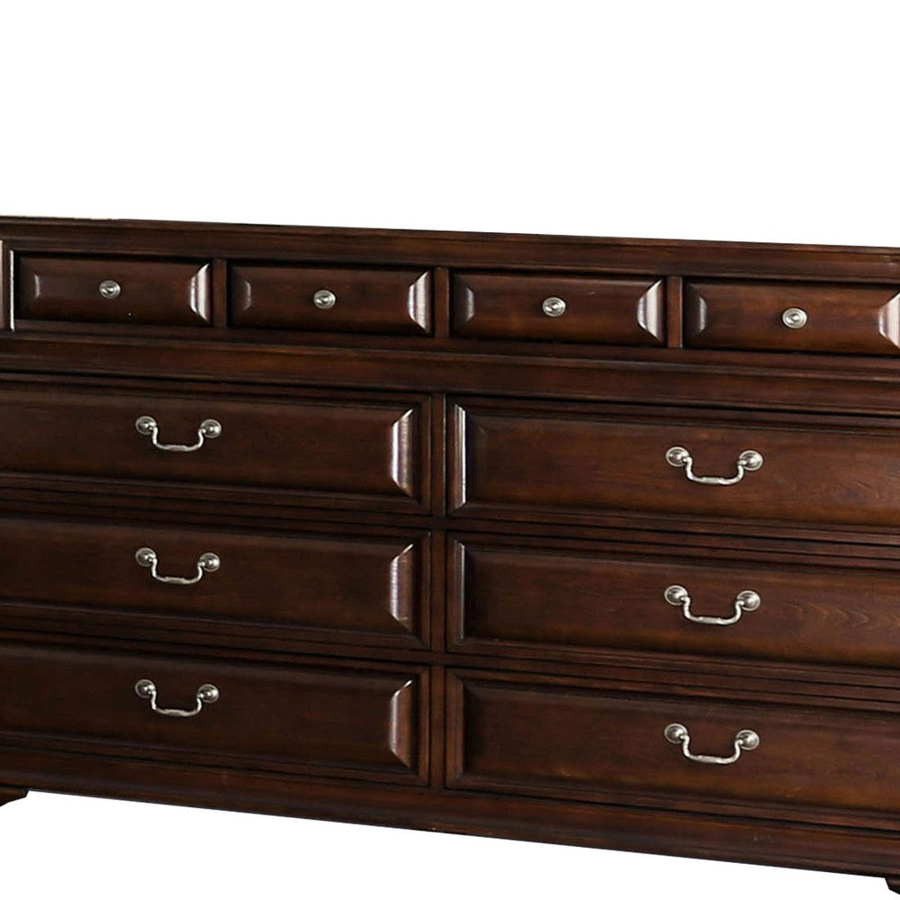 Transitional Wooden Dresser with 10 Drawers and bracket Legs Brown By Casagear Home BM203236