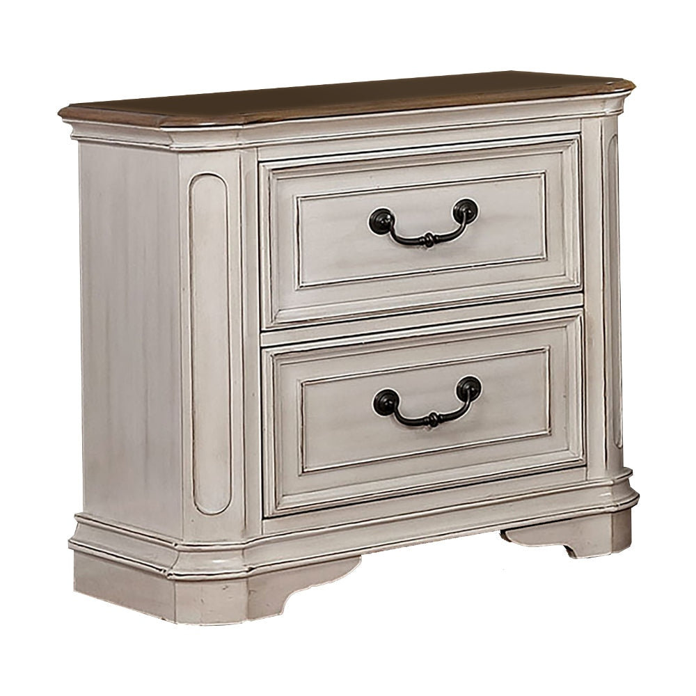 Transitional Wooden Nightstand with 2 Drawers and Bracket Legs White - BM203252 By Casagear Home BM203252