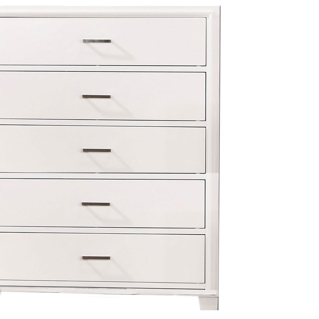 Modern Style Wooden Chest with 5 Drawers and Tapered Legs White - BM203278 By Casagear Home BM203278