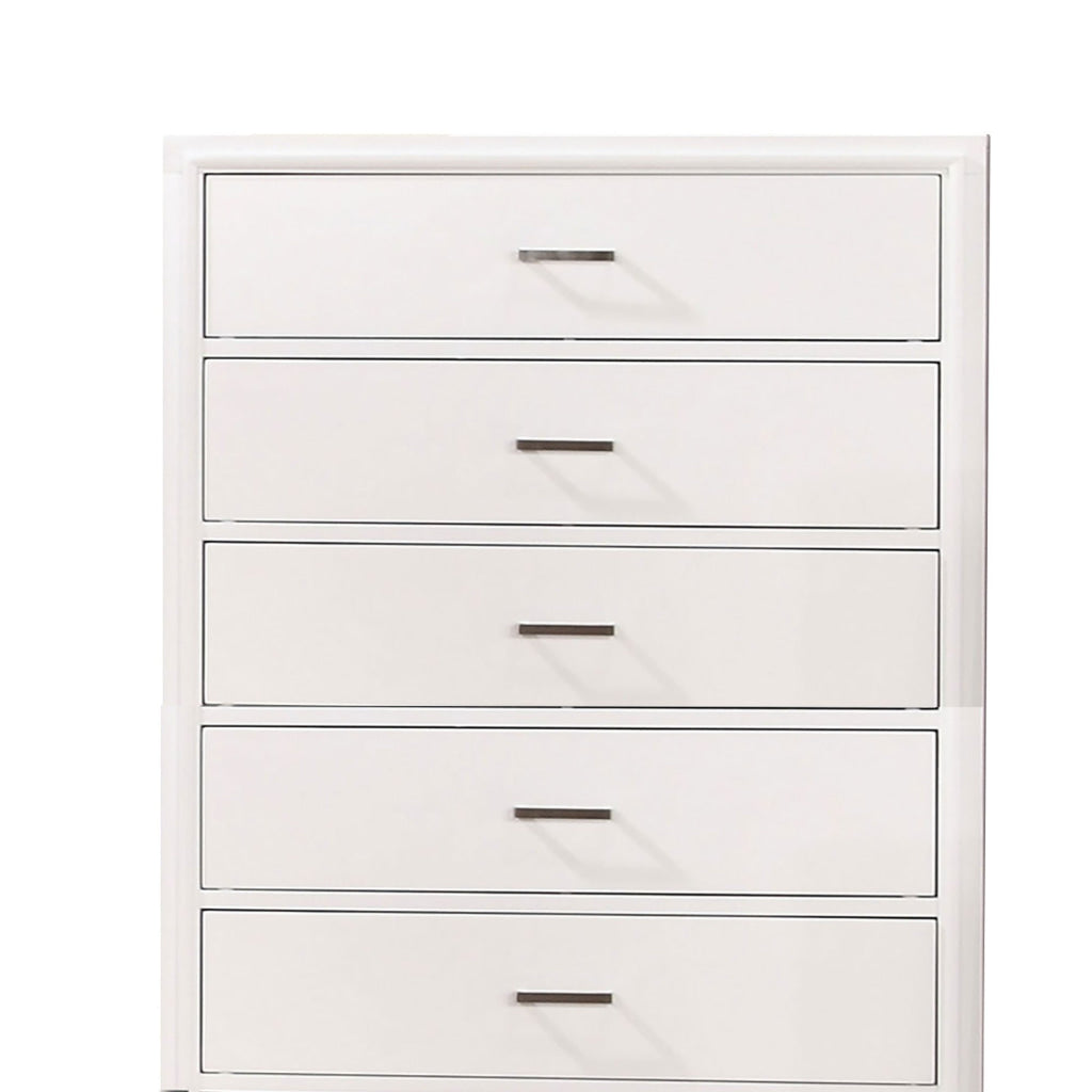 Modern Style Wooden Chest with 5 Drawers and Tapered Legs, White - BM203278 By Casagear Home