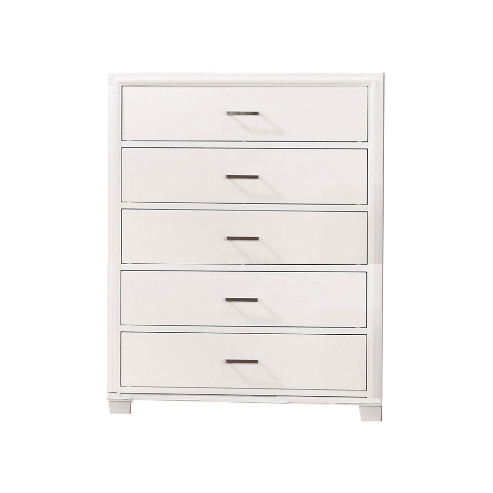 Modern Style Wooden Chest with 5 Drawers and Tapered Legs White - BM203278 By Casagear Home BM203278