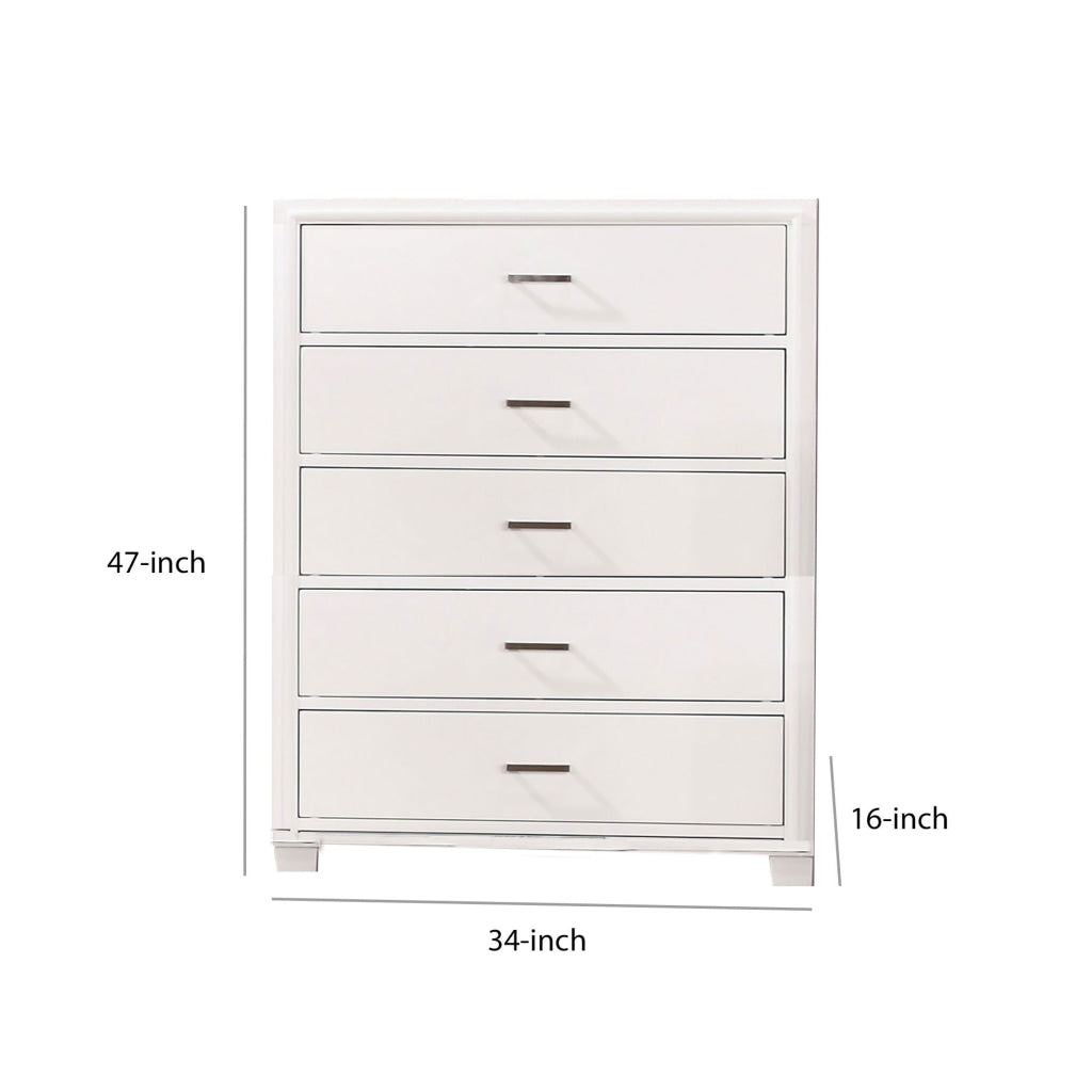 Modern Style Wooden Chest with 5 Drawers and Tapered Legs White - BM203278 By Casagear Home BM203278