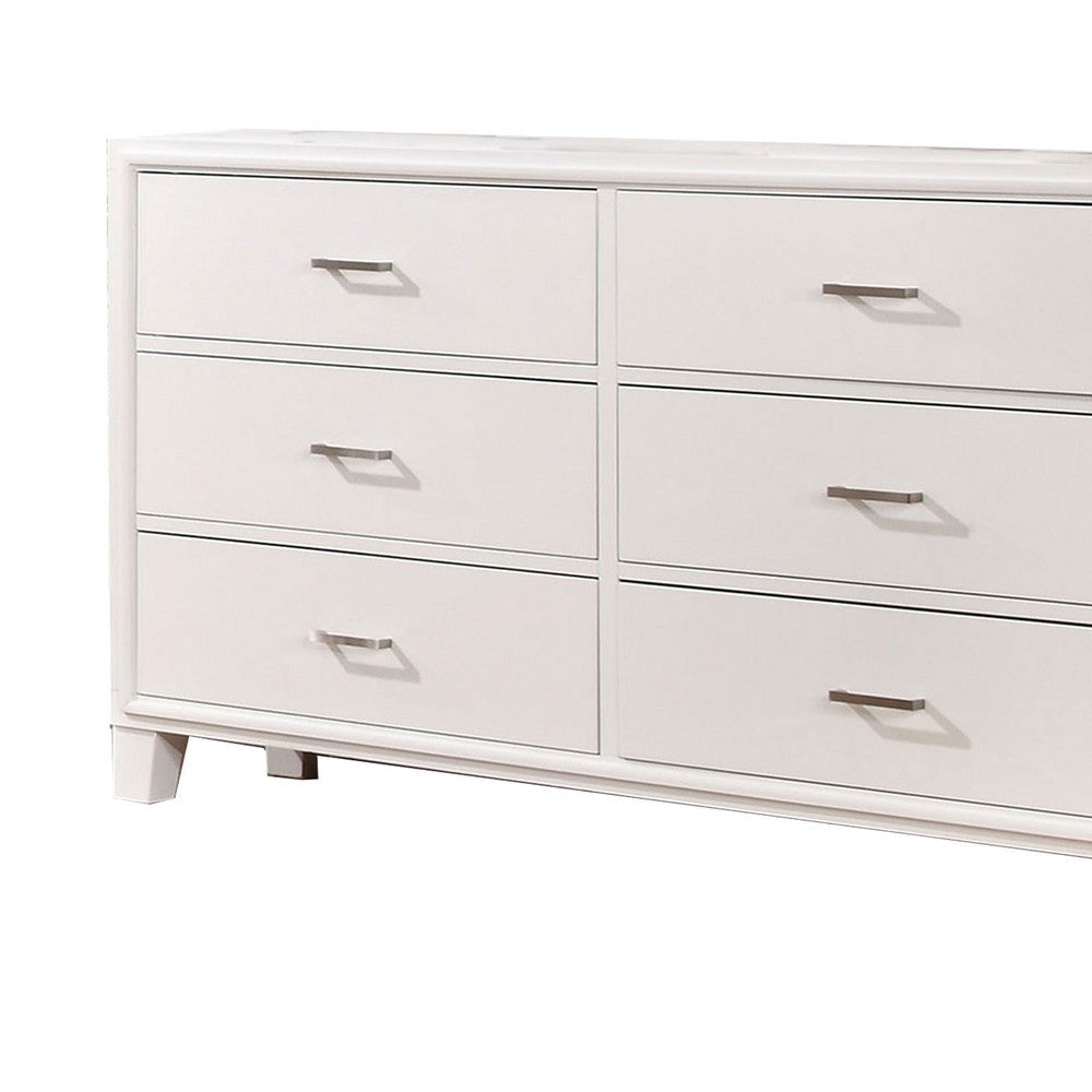 Modern Style Wooden Dresser with 6 Drawers and Tapered Legs White By Casagear Home BM203279