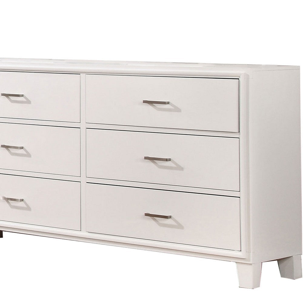 Modern Style Wooden Dresser with 6 Drawers and Tapered Legs White By Casagear Home BM203279