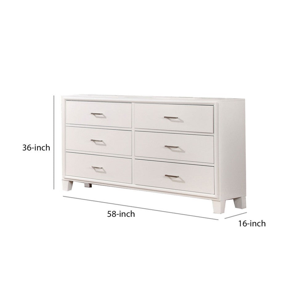 Modern Style Wooden Dresser with 6 Drawers and Tapered Legs White By Casagear Home BM203279